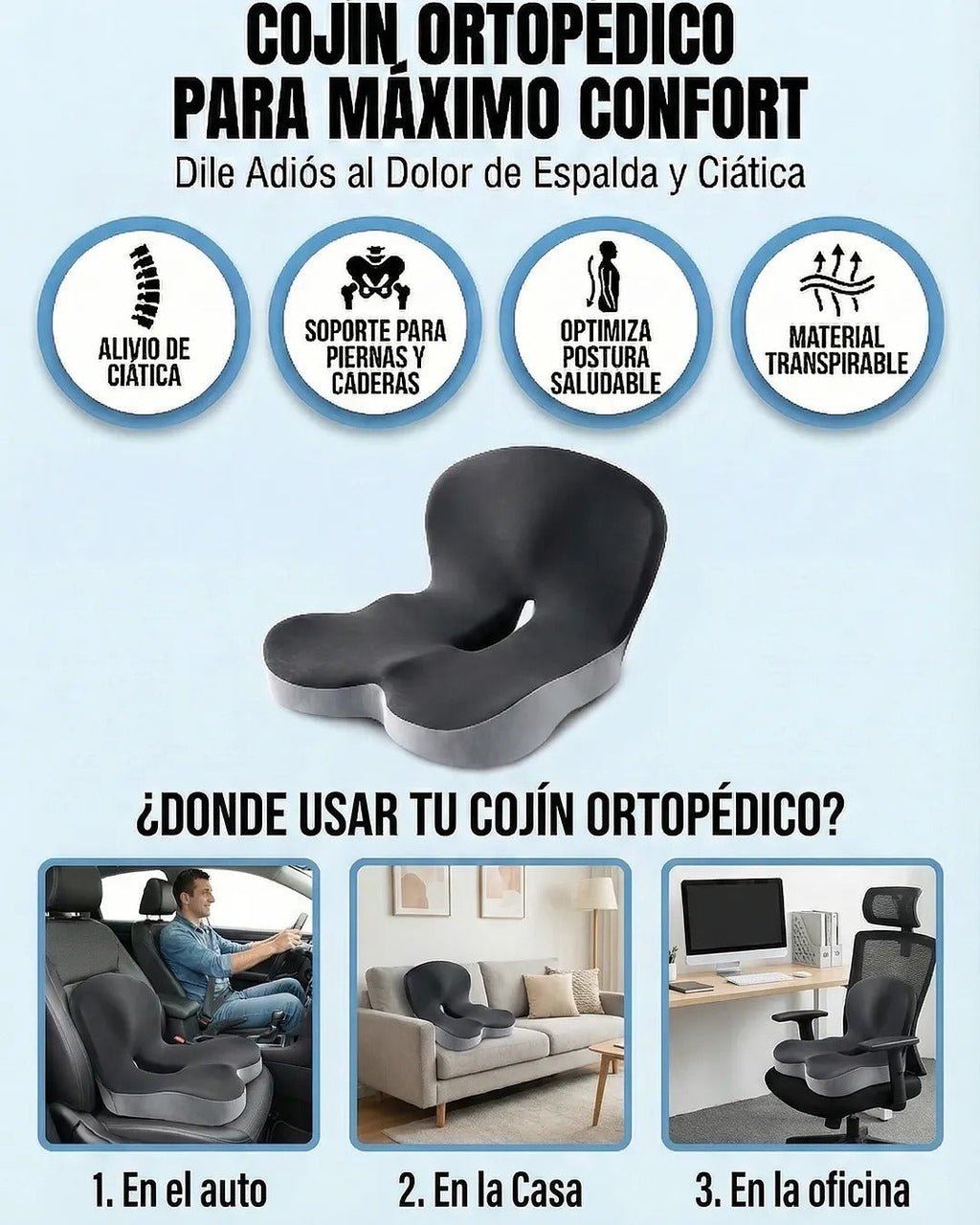 COJIN ORTOPÉDICO - SOPORT LUMBAR Y COMODIDAD TODO EL DÍA 🔥