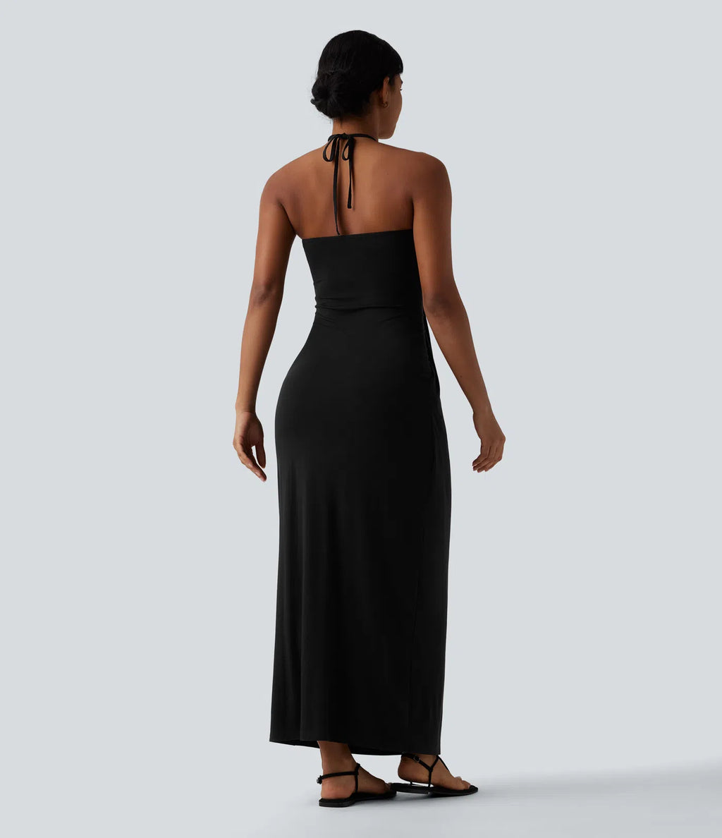 VESTIDO LARGO CON ESCOTE HALTER