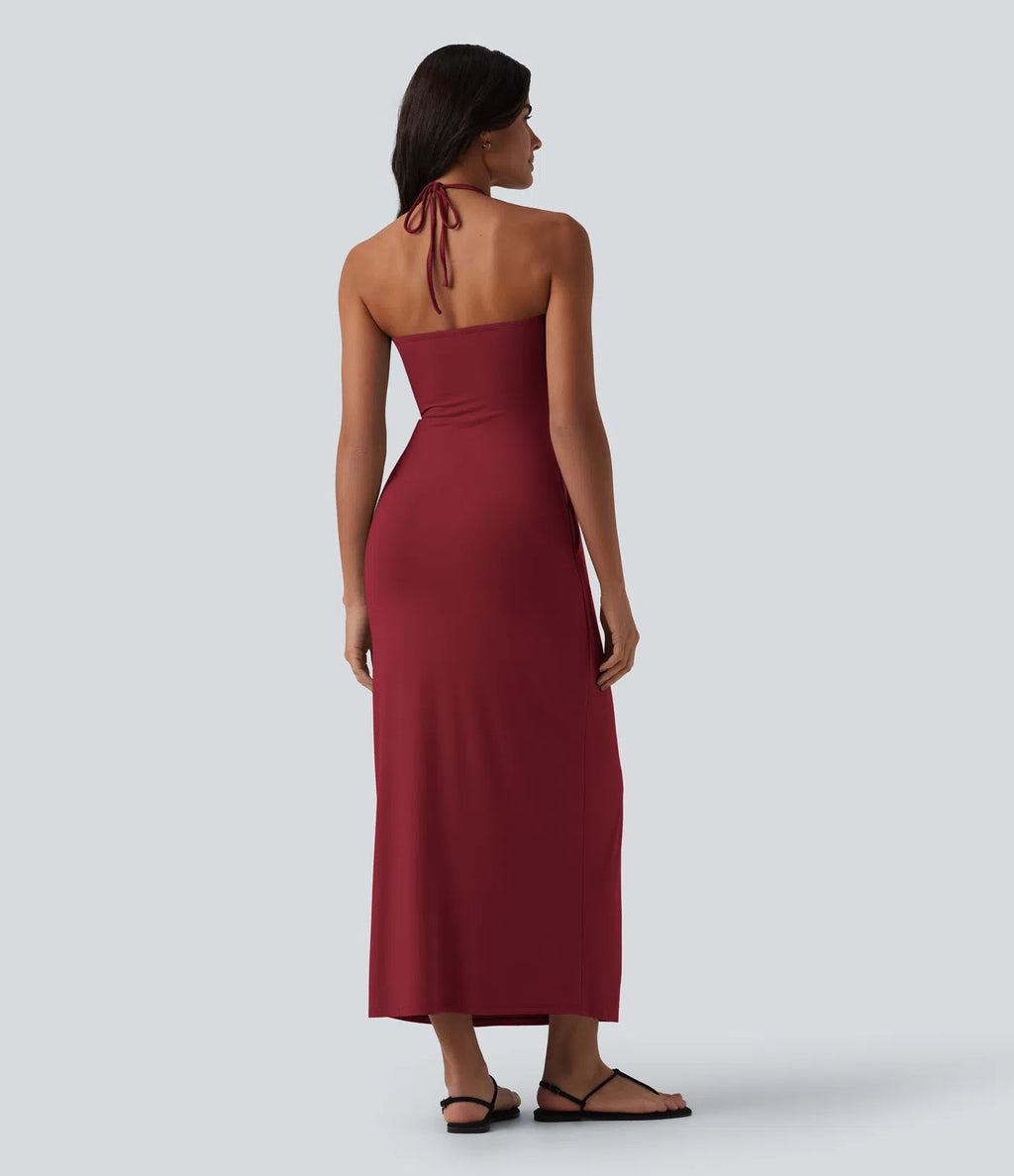 VESTIDO LARGO CON ESCOTE HALTER