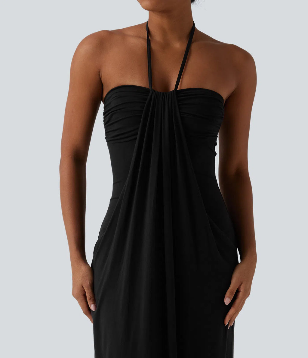 VESTIDO LARGO CON ESCOTE HALTER